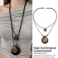 Double-layer bohemian vintage long necklace with circular zen pendant for women - Double Layer Disc Style (X1624 Brown A)