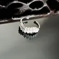 Detailed macro view of shimmering baguette-cut stones on a silver-toned open ring - Baguette Cut Snake Style (6号)
