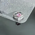 Macro detail of luxury pink square zircon and waterdrop stone on silver double band ring - Square with Water Drop Dangle (Style 3)