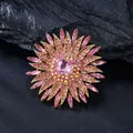 Detailed view of elegant pink crystal sunflower brooch on dark natural stone background - Pink Sunflower Style (XD825065) / Gold, Pink