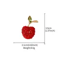 Delicate red rhinestone apple fruit brooch pin with gold-tone stem and green leaf accents - Small Apple Style / Gold