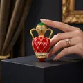 Elegant vintage French style red vase brooch with gold filigree and green gemstone accents - Vase Shape / Red