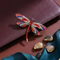 Vintage colorful enamel dragonfly brooch pin with sparkling rhinestones and red gemstone - Red Colorful Style (XD824363) / Gold, Red Colorful Dragonfly