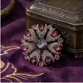 Elegant vintage purple crystal flower brooch pin with antique bronze finish for women - Antique Gold, Purple
