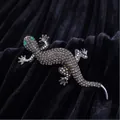 Elegant vintage lizard brooch set with sparkling colorful rhinestones on black velvet - Gun Black Grey Gecko