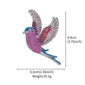 Close-up view of vintage full-diamond bird brooch with precise size and weight measurements - Pink Blue Retro Bird (XD824405-2)
