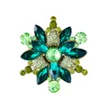 Prachtige vintage bloemenbroche met groene en blauwgroene kristallen in antiek goud - Bloemvorm (XD825020) / Oud Goud Groen