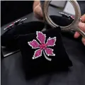 Elegant silver-tone maple leaf brooch with pink and white rhinestones on black velvet - Maple Leaf Shape (XD824514) / Gun Black, Maple Purple Red
