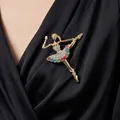 Elegant gold-toned ballerina brooch with sparkling multi-colored rhinestones for coats. - Colorful Ballet Girl (XD824153) / Gold