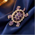 Elegant creative turtle brooch pin decorated with purple rhinestones and golden alloy finish - Turtle Style (XD824503) / Gold, Purple Turtle
