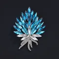 Luxury blue crystal bouquet brooch with silver wheat design for suits - Blue Gradient Style
