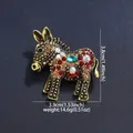 Vintage donkey brooch pin with colorful rhinestones in gold-tone metal - Little Donkey / Multicolor Rhinestone Inlay / Antique Gold