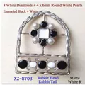 Exquisite vintage geometric brooch featuring white pearls and black enamel dripping oil finish - Geometric Floral Style (XZ-8703) / Rhinestone Artificial Pearl Enamel / Matte White K