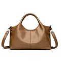Elegant brown soft leather tote bag with top handle and adjustable crossbody strap - Apricot