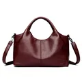 Elegant wine red soft leather women's tote bag with detachable shoulder strap - Red