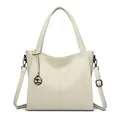Large capacity stylish beige leather shoulder crossbody bag with multi-compartments - Off White