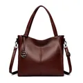 Large capacity burgundy faux leather shoulder bag for women with gold kangaroo charm - Burgundy