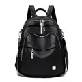 Sac à dos minimaliste en cuir grainé noir pour femme avec détails argentés - Noir