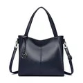 Elegant navy blue large capacity handbag with kangaroo charm and crossbody strap - Blue