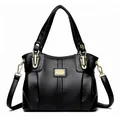 Bolso de mano 2025 en cuero negro de gran capacidad con herrajes dorados y bandolera - Negro