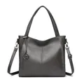 Elegant dark grey faux leather tote bag with large capacity and adjustable shoulder strap - Gray
