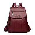 Elegant burgundy faux leather women's backpack featuring large capacity and stylish design - Red