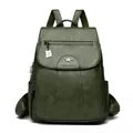 Stylish large capacity forest green faux leather backpack for women's daily use - Green