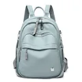 Sac à dos élégant en cuir souple bleu clair pour femme, grande capacité décontracté - Bleu Brume