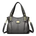 Elegante bolso de mano de cuero sintético gris oscuro con herrajes dorados y correa - Gris oscuro
