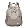 Sac à dos mode en cuir souple gris avec poches zippées multifonctionnelles élégantes - Gris Château