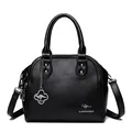 Elegante borsa a mano a conchiglia in pelle nera da donna con tracolla regolabile - Nero