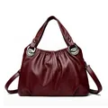 Bolso de hombro plisado grande de color burdeos en cuero sintético para mujer con asas - Rojo