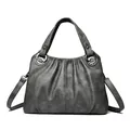 Bolso de mano bandolera plisado gris carbón de gran capacidad con correa ajustable. - Gris