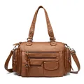 Bolso de mano estilo motero marrón vintage con múltiples bolsillos - Marrón Amarillento
