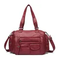 Bolso de mano vintage rojo vino multibolsillo estilo motorista en cuero sintético - Burdeos