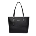 Professional black woven texture PU leather large capacity tote bag for daily commuting - Black