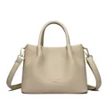 Elegante borsa a mano in pelle martellata beige con tracolla regolabile e manici fissi - Albicocca