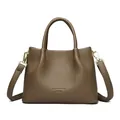 Borsa a mano classica in pelle martellata marrone con manici e tracolla - Khaki scuro