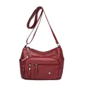 Premium rode zachte lederen crossbodytas met meerdere functionele ritscompartimenten voor dames - Rood
