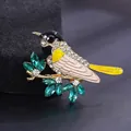 Elegant alloy bird brooch with green crystals and enamel inlay for suit accessories - Perching Bird Style (XD824182)