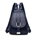 Elegant navy blue women's soft leather backpack with large capacity and casual style - Dark Blue