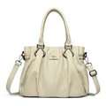 Elegante bolso de mano crema para mujer con diseño de cuero plisado y correa - Blanco Roto
