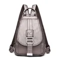 Stylish metallic silver soft leather women's backpack with decorative kangaroo buckle - Bronze