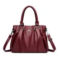 Elegante bolso de mano de cuero bordeaux plisado, bolso bandolera moda 2025 mujer - Burdeos