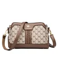 Fashionable brown printed small square crossbody bag for women with gold kangaroo logo - Lattice & Khaki