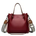 Bolso de mano burdeos 2025 de cuero granulado con una elegante correa ancha para mujer - Rojo