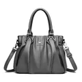 Elegante bolso de mano de cuero plisado gris con logo de canguro y correa ajustable - Gris