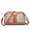 Stylish brown printed crossbody square bag for women with kangaroo logo accent - Lattice & Yellow