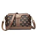 Elegant women's crossbody bag featuring vintage kangaroo floral print in brown finish - Petal Pattern & Khaki