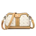 Elegant cream and brown crossbody bag featuring stylish kangaroo print for women fashion - White Lattice & Light Yellow